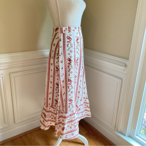 REFORMATION White Red Floral Stripe Linen Midi Ruffle Hem Skirt NWOT - Picture 9 of 11